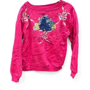 WOMENS RETRO 90'S PINK HANES CREWNECK WITH PUFF PAINT EMBELLISHMENTS SIZE MEDIUM